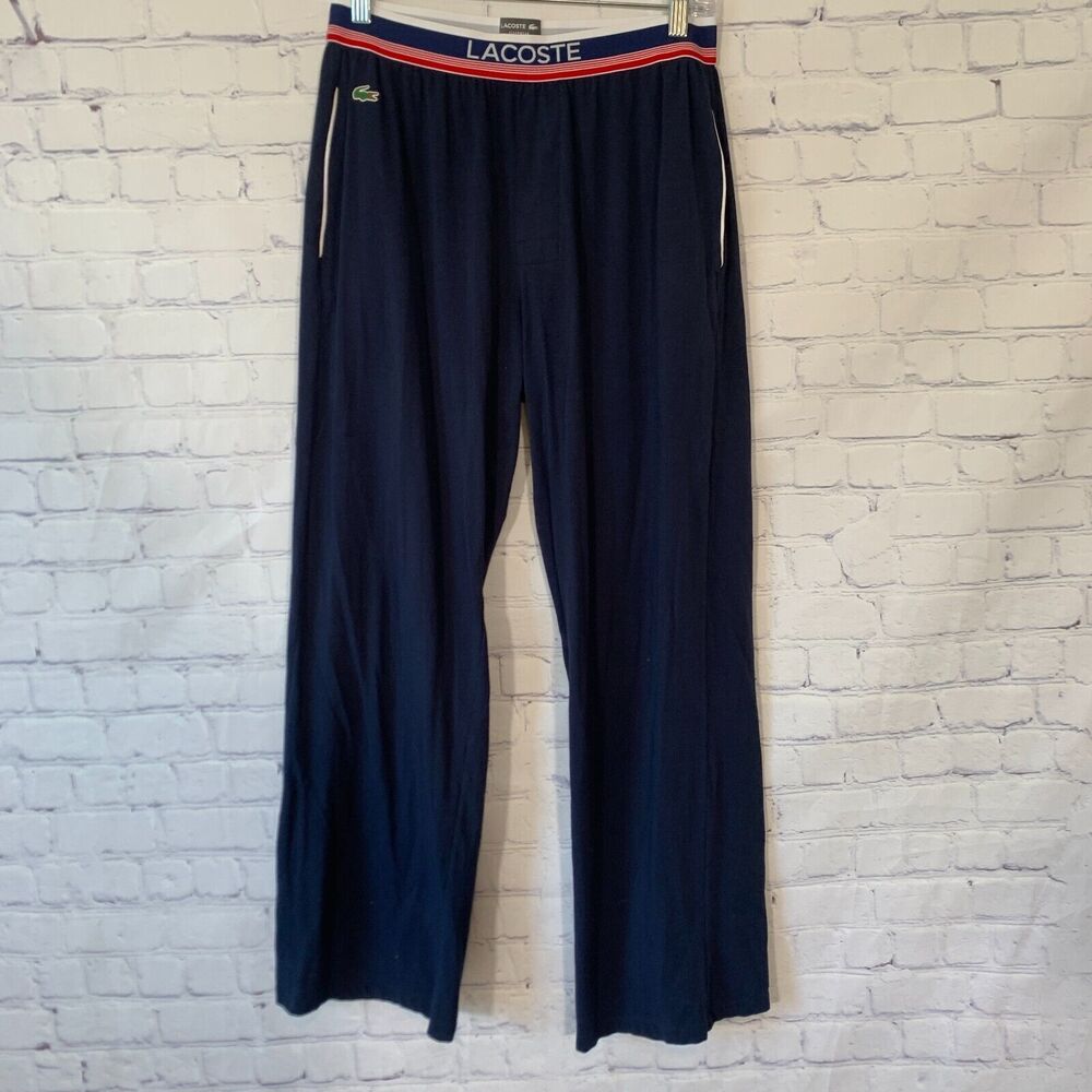Lacoste Jersey Multicolor Waistband Pajama Sleeping Pants Blue Mens Size Medium